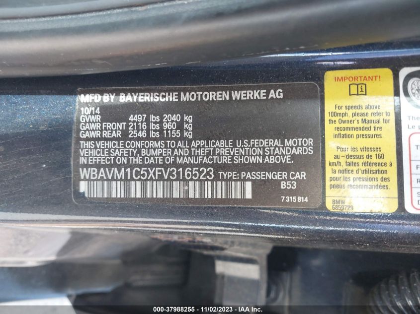 2015 BMW X1 SDRIVE28I WBAVM1C5XFV316523