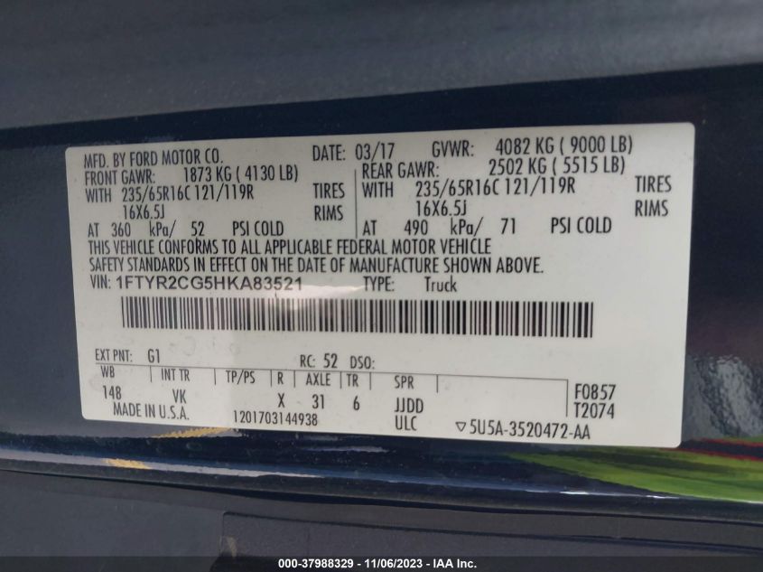 2017 FORD TRANSIT-250 - 1FTYR2CG5HKA83521