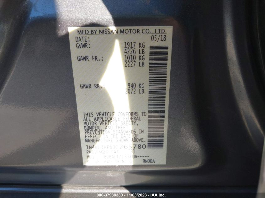 2018 NISSAN ALTIMA 2.5/S/SV/SL/SR - 1N4AL3AP6JC265780