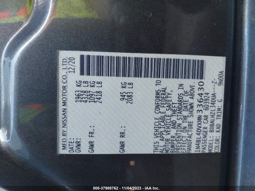 2021 NISSAN ALTIMA SV - 1N4BL4DVXMN336430