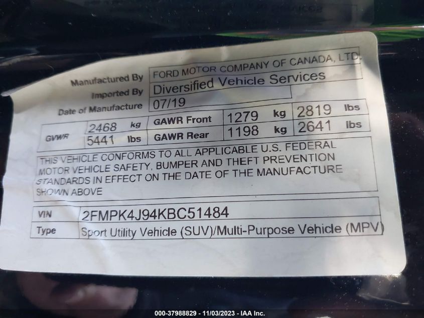 2019 FORD EDGE SEL - 2FMPK4J94KBC51484