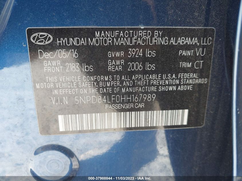 2017 HYUNDAI ELANTRA SE/VALUE/LIMITED - 5NPD84LF0HH167989