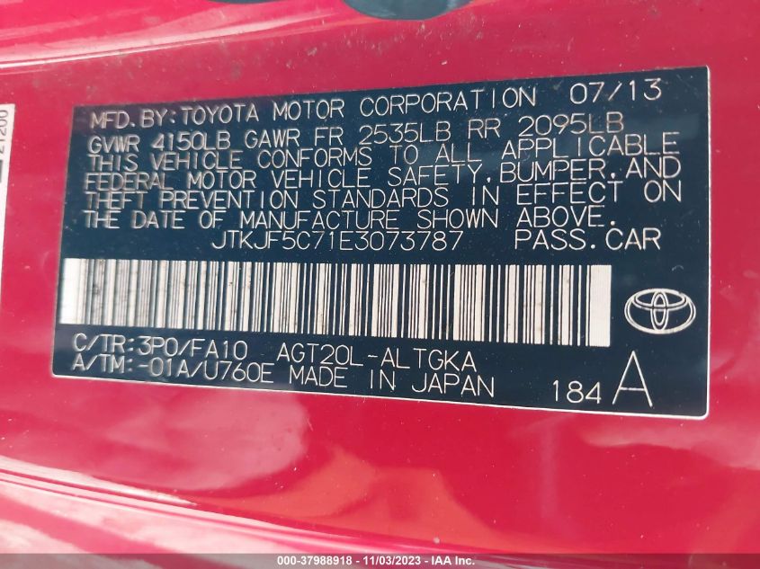 2014 TOYOTA SCION TC JTKJF5C71E3073787
