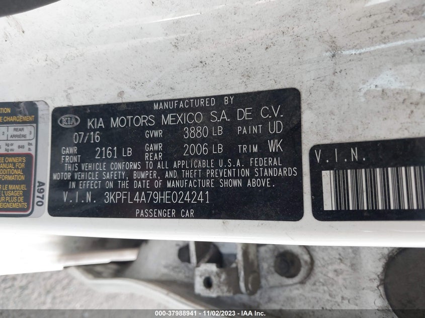 VIN 3KPFL4A79HE024241 2017 KIA FORTE S