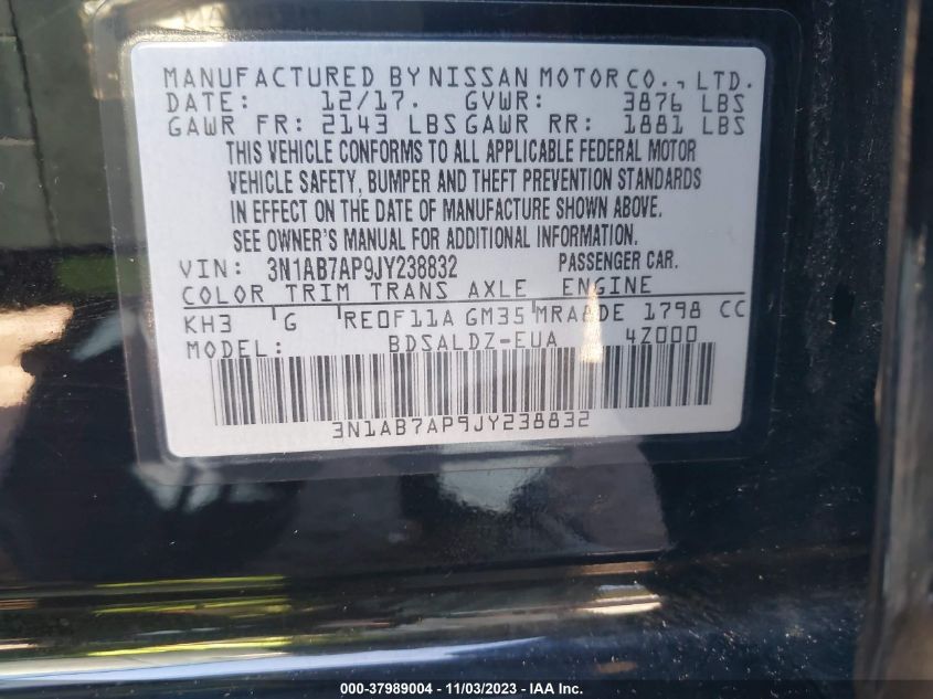 2018 NISSAN SENTRA SV - 3N1AB7AP9JY238832