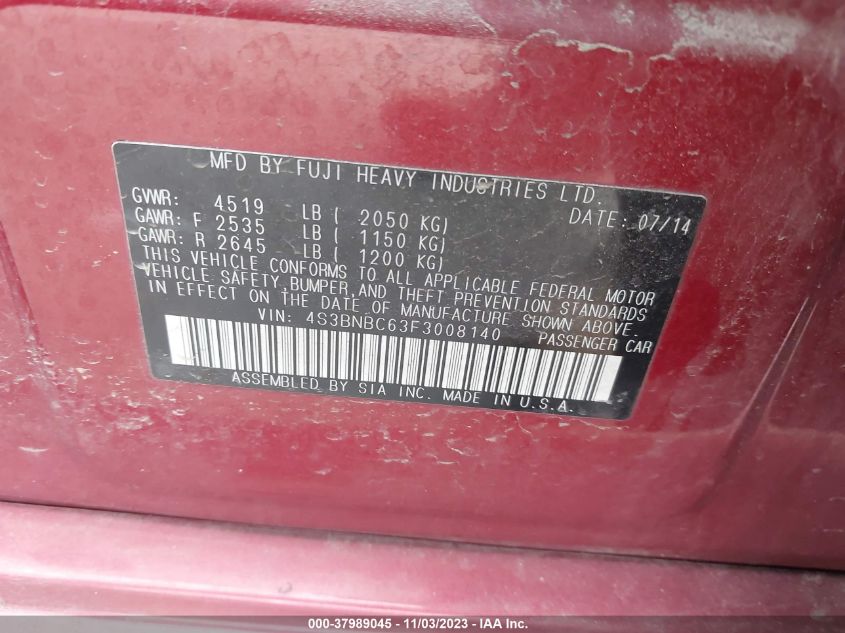 2015 SUBARU LEGACY 2.5I PREMIUM - 4S3BNBC63F3008140