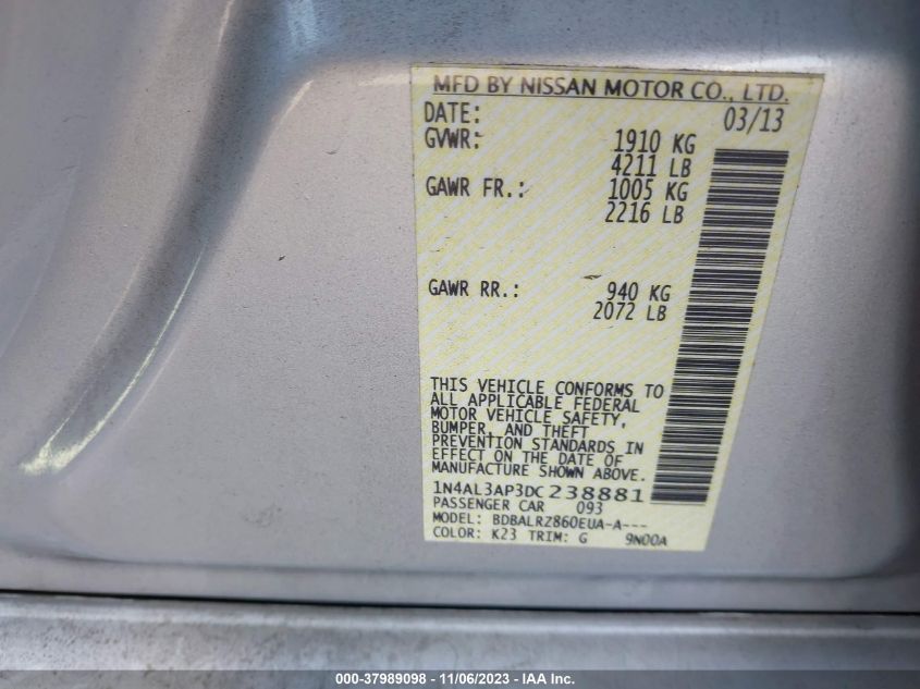 2013 NISSAN ALTIMA 2.5 S - 1N4AL3AP3DC238881