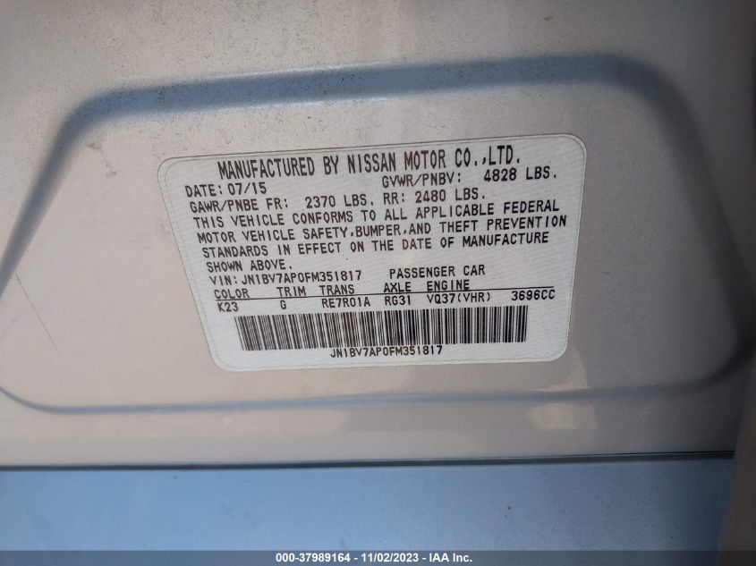 2015 INFINITI Q50 - JN1BV7AP0FM351817