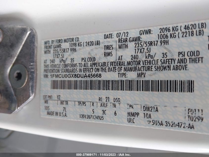 2013 FORD ESCAPE SE - 1FMCU0GX8DUA45668