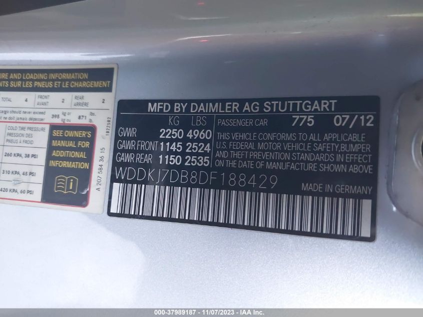 2013 MERCEDES-BENZ E 550 WDDKJ7DB8DF188429