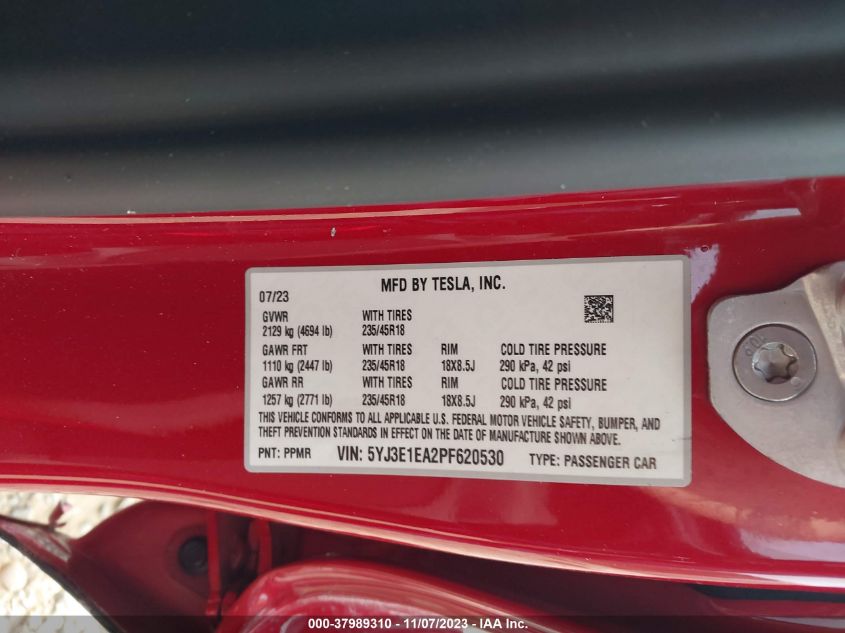 2023 TESLA MODEL 3 - 5YJ3E1EA2PF620530