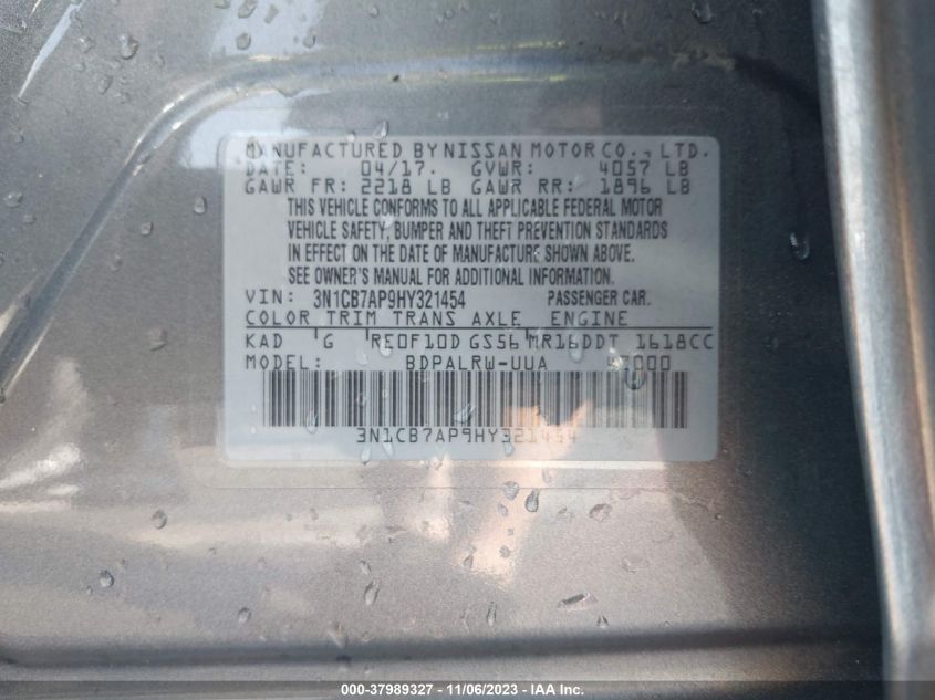 2017 NISSAN SENTRA SR TURBO - 3N1CB7AP9HY321454