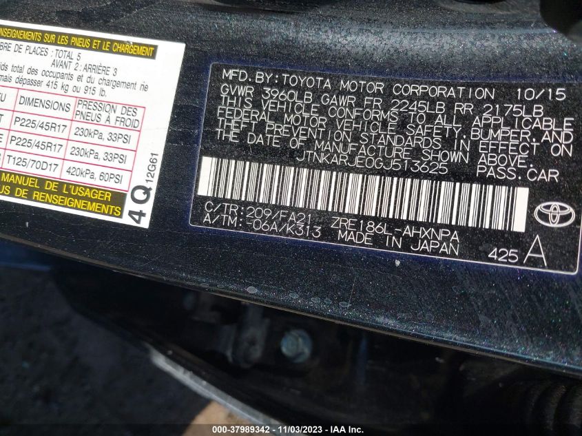 2016 TOYOTA SCION IM - JTNKARJE0GJ513625