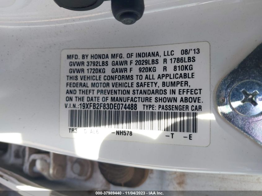 2013 HONDA CIVIC EX - 19XFB2F83DE074488