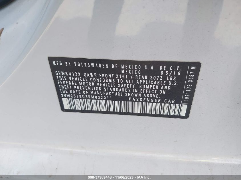 2019 VOLKSWAGEN JETTA S/SE/R-LINE - 3VWC57BU3KM032011