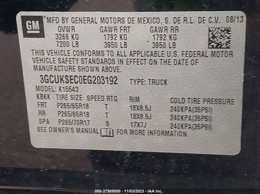 2014 CHEVROLET SILVERADO 1500 1LZ - 3GCUKSEC0EG203192