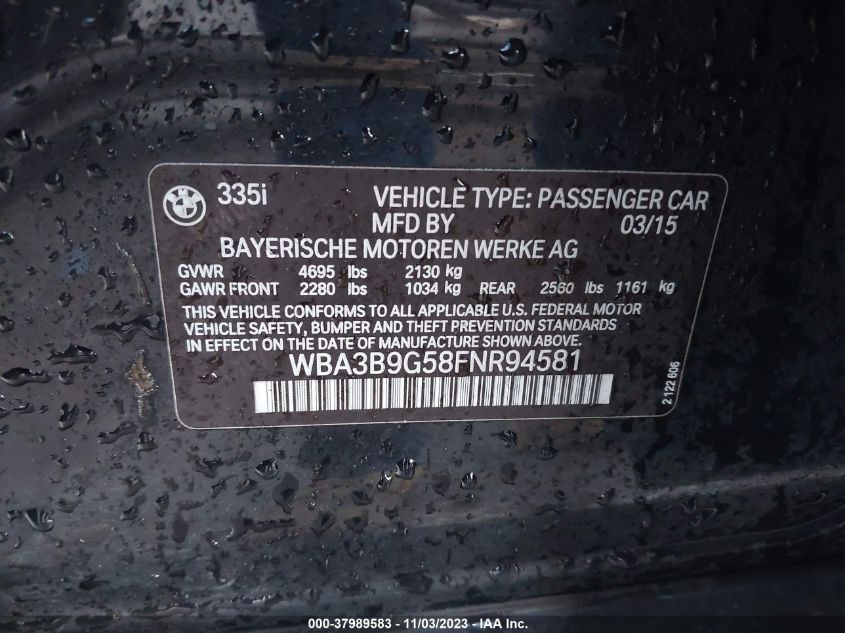 2015 BMW 335I XDRIVE WBA3B9G58FNR94581