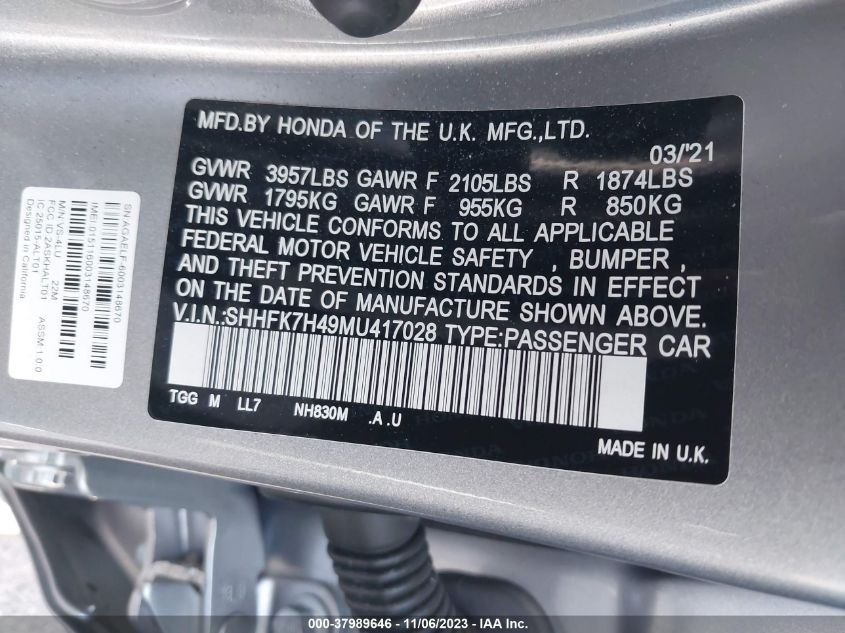 2021 HONDA CIVIC SPORT - SHHFK7H49MU417028
