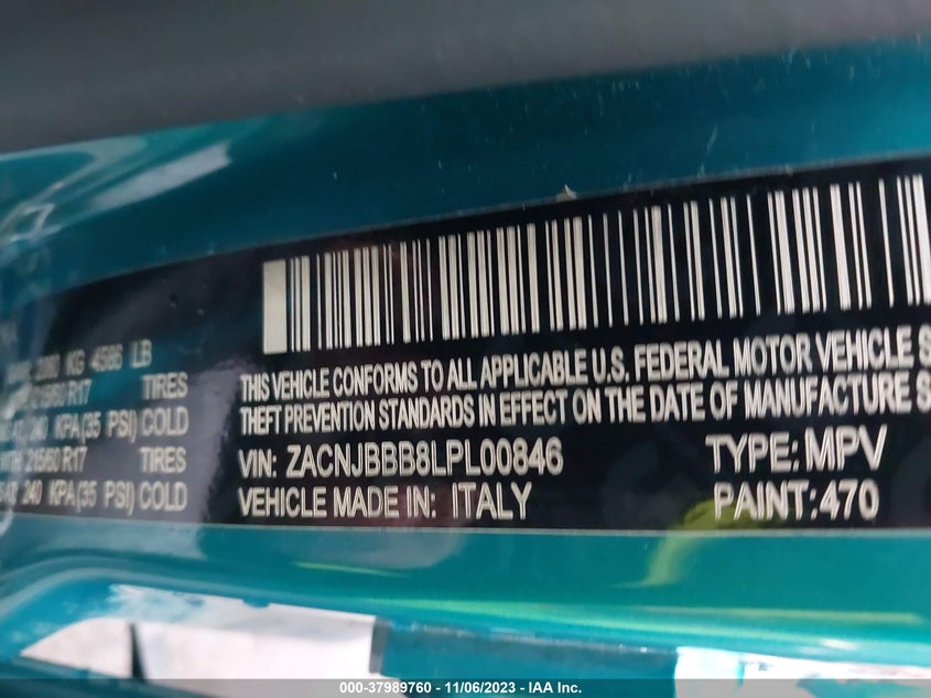 VIN ZACNJBBB8LPL00846 2020 JEEP RENEGADE ALTITUDE 4X4