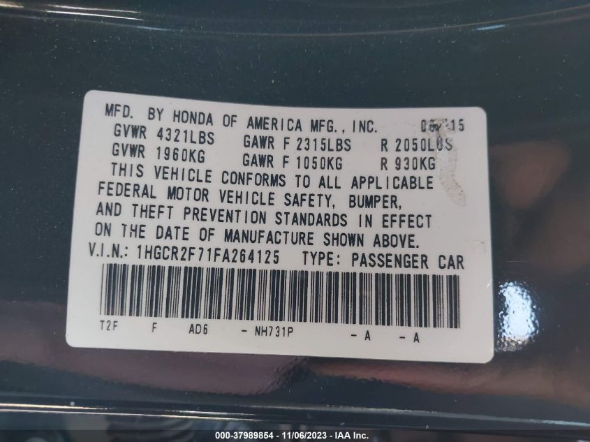 2015 HONDA ACCORD EX - 1HGCR2F71FA264125