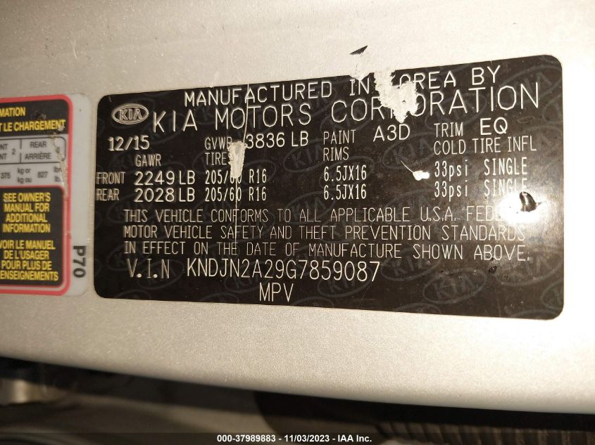 2016 KIA SOUL - KNDJN2A29G7859087