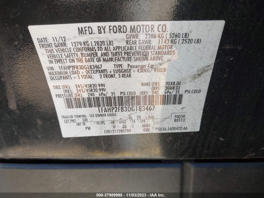 2013 FORD TAURUS LIMITED - 1FAHP2F83DG183467