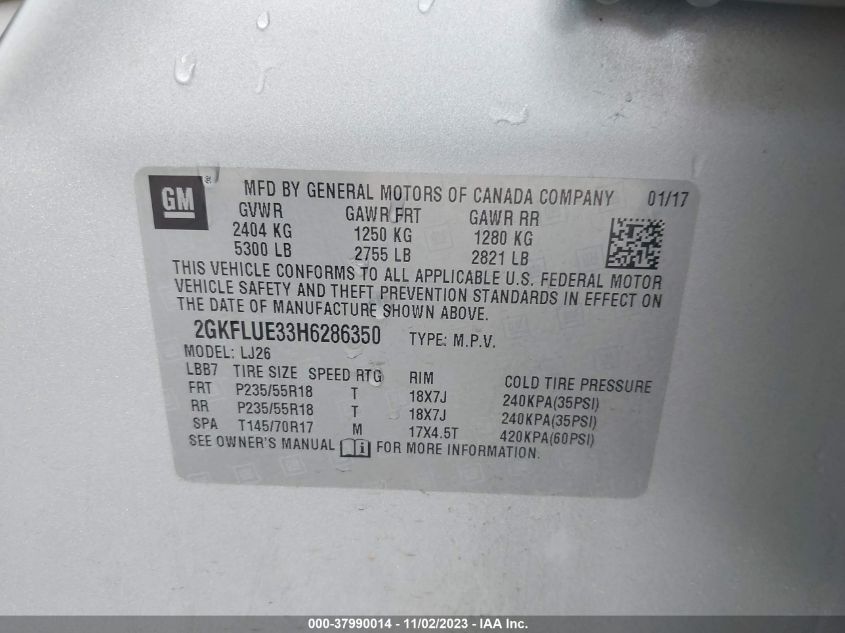 2017 GMC TERRAIN SLT - 2GKFLUE33H6286350