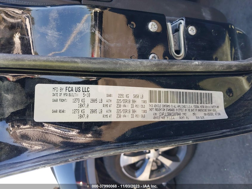 VIN 1C4PJLDB8KD207840 2019 JEEP CHEROKEE LIMITED