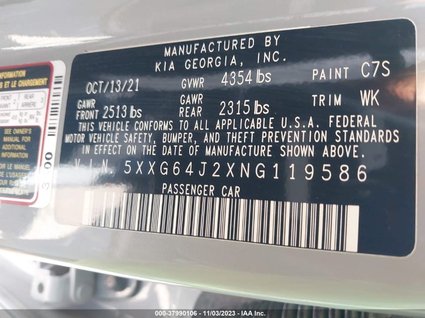 2022 KIA K5 GT LINE - 5XXG64J2XNG119586
