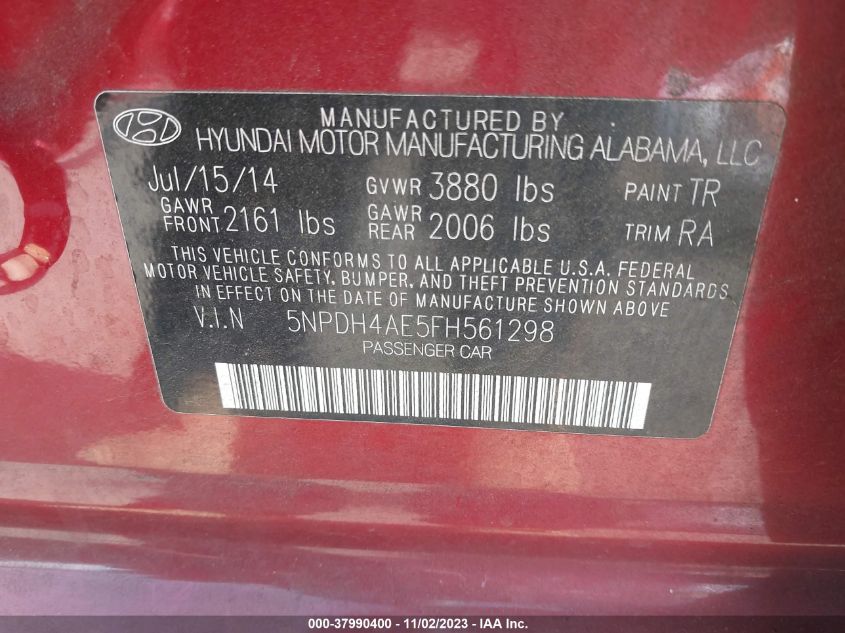 2015 HYUNDAI ELANTRA SE - 5NPDH4AE5FH561298