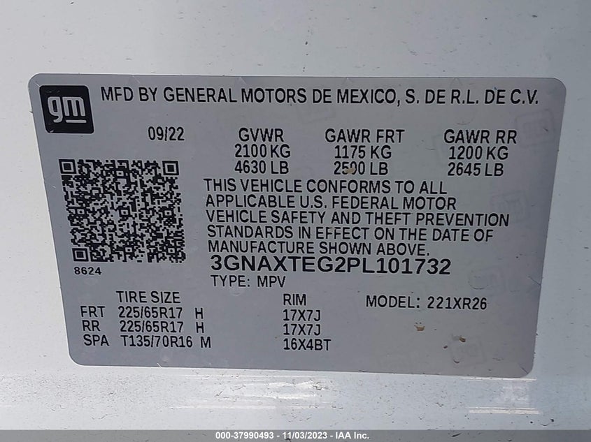 VIN 3GNAXTEG2PL101732 2023 CHEVROLET EQUINOX AWD 2FL