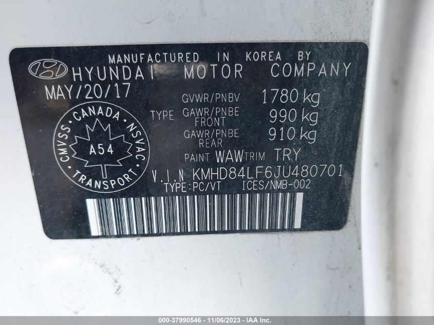2018 HYUNDAI ELANTRA GLS - KMHD84LF6JU480701