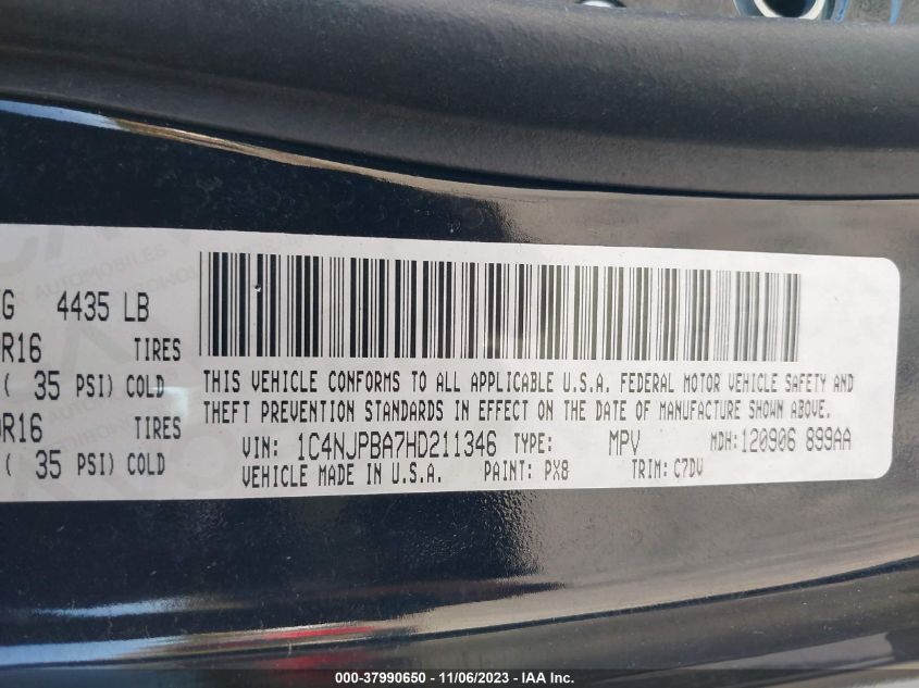 VIN 1C4NJPBA7HD211346 2017 JEEP PATRIOT SPORT FWD