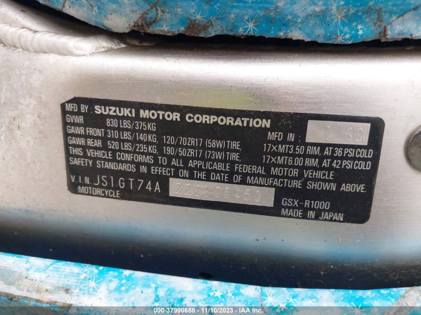 2002 SUZUKI GSX-R1000 - JS1GT74A222105450