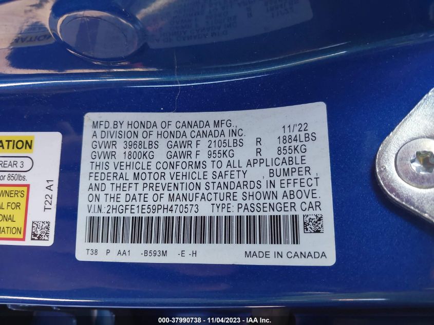 2023 HONDA CIVIC SI 2HGFE1E59PH470573