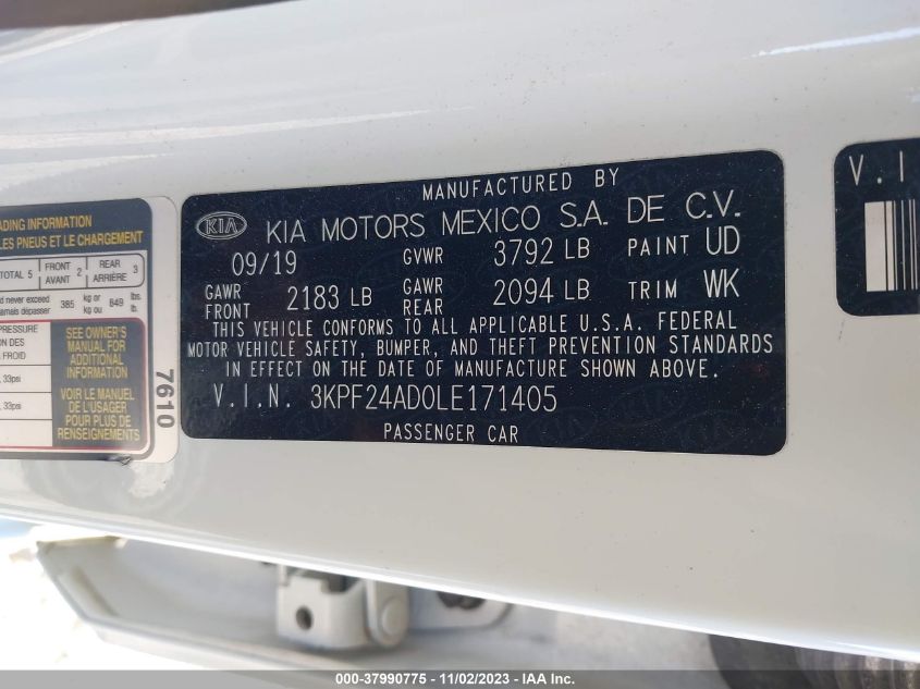 2020 KIA FORTE LXS - 3KPF24AD0LE171405