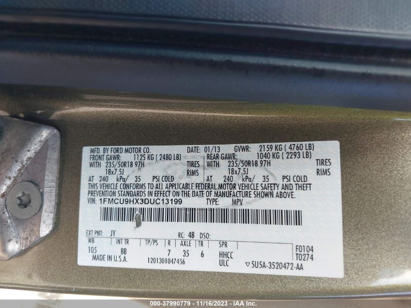 2013 FORD ESCAPE SEL - 1FMCU9HX3DUC13199