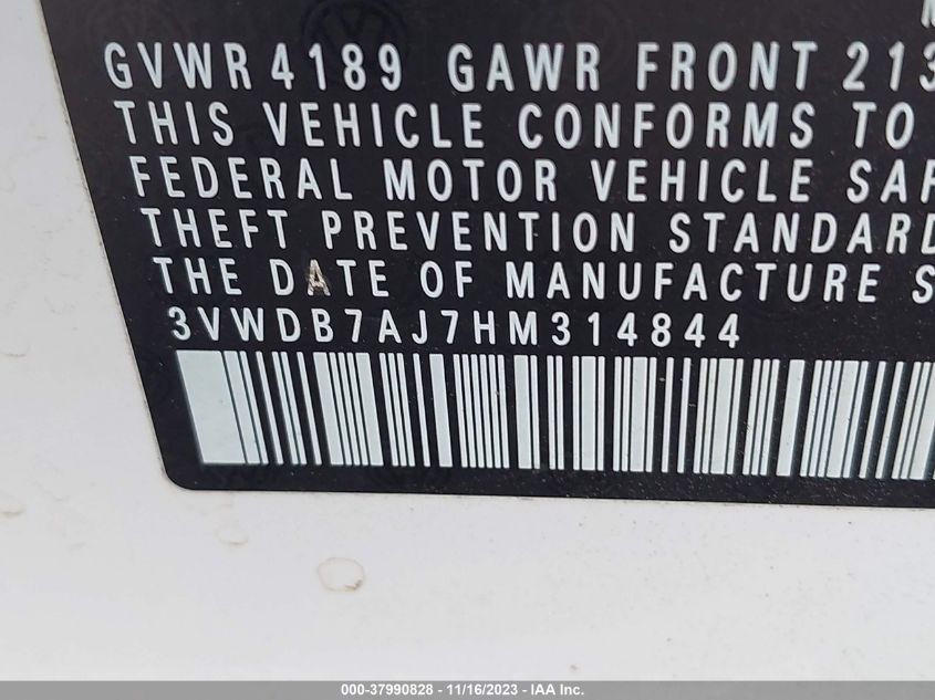 2017 VOLKSWAGEN JETTA 1.4T SE - 3VWDB7AJ7HM314844