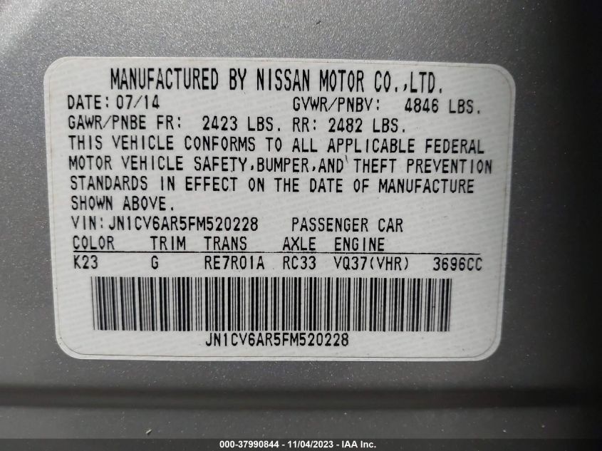 2015 INFINITI Q40 JN1CV6AR5FM520228