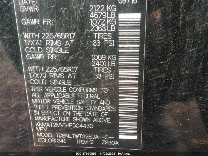 2017 NISSAN ROGUE S/SV - KNMAT2MV1HP504430