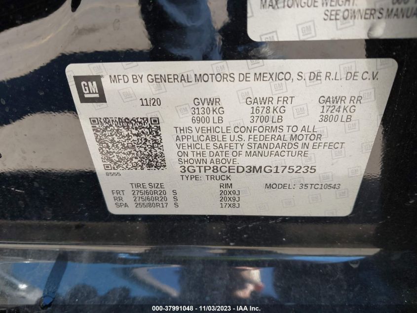 2021 GMC SIERRA 1500 2WD  SHORT BOX ELEVATION - 3GTP8CED3MG175235