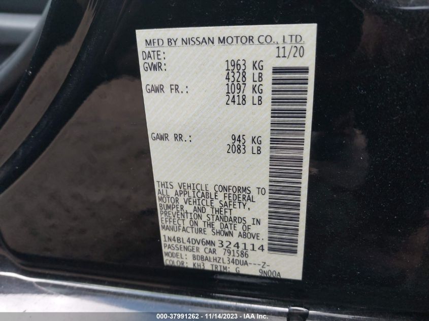 2021 NISSAN ALTIMA SV FWD - 1N4BL4DV6MN324114