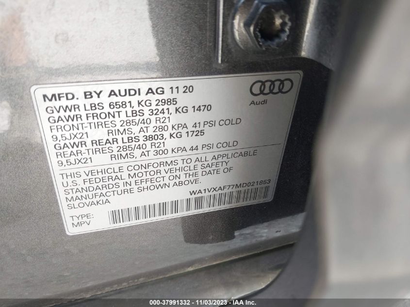 WA1VXAF77MD021853 2021 AUDI Q7, photo no. 9