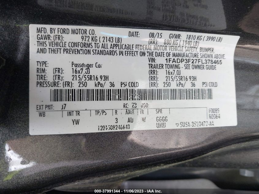 2015 FORD FOCUS SE - 1FADP3F27FL378465