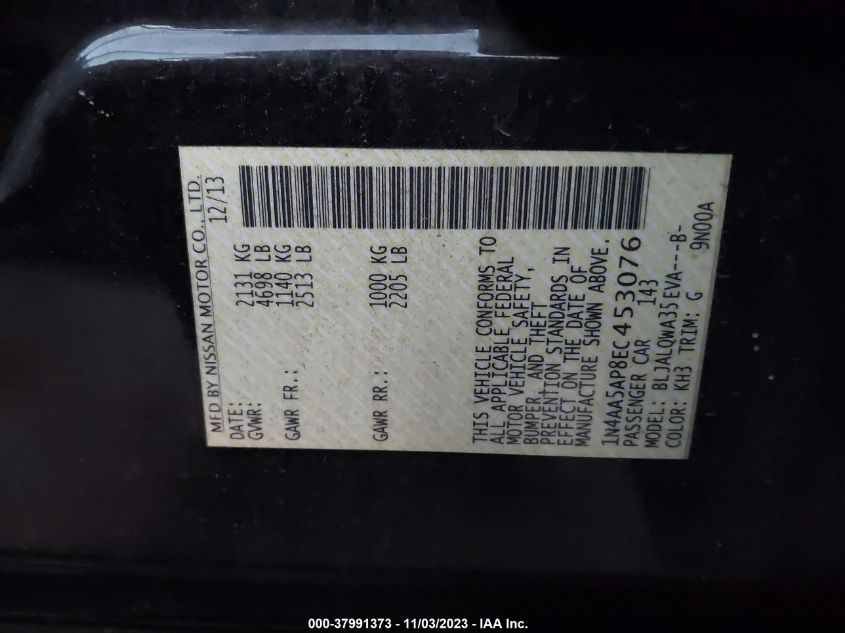 2014 NISSAN MAXIMA S/SV - 1N4AA5AP8EC453076