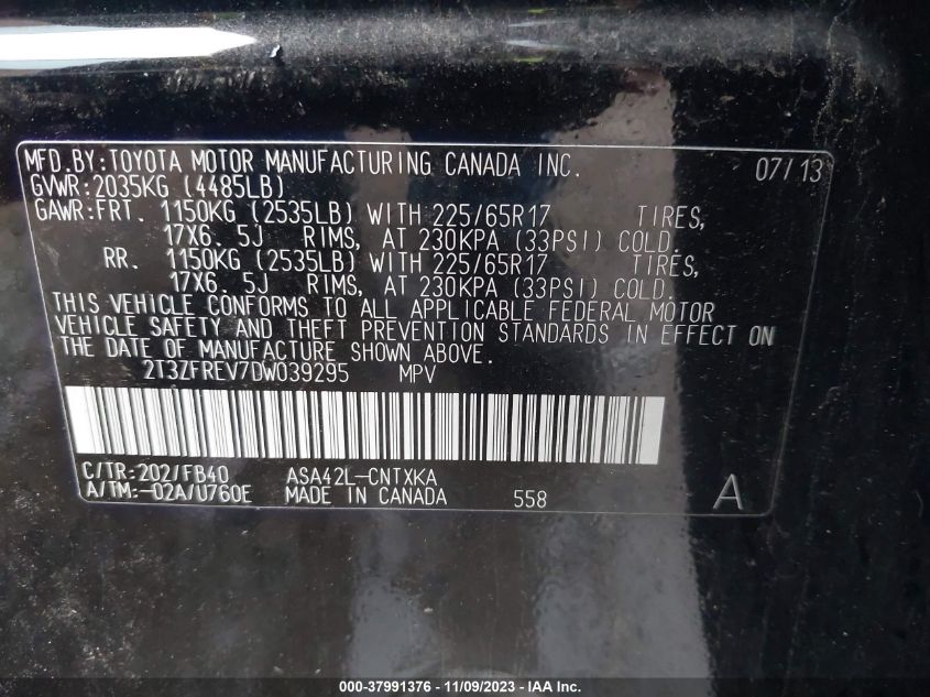 2013 TOYOTA RAV4 LE - 2T3ZFREV7DW039295