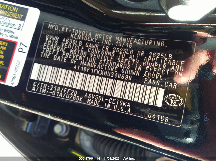 2017 TOYOTA CAMRY LE/XLE/SE/XSE - 4T1BF1FKXHU348698