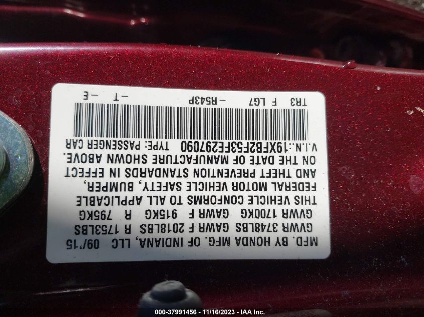 2015 HONDA CIVIC LX - 19XFB2F53FE297090