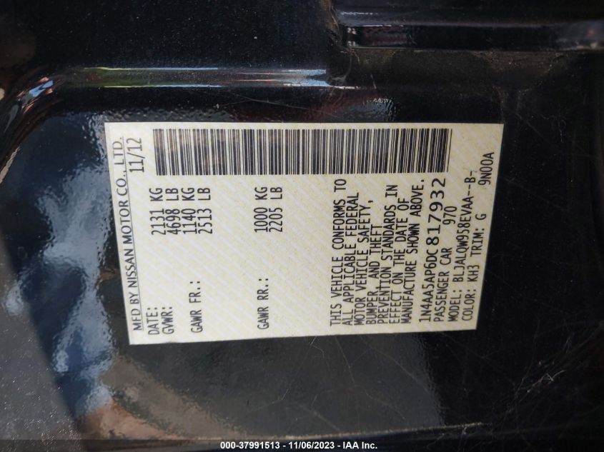 2013 NISSAN MAXIMA 3.5 S - 1N4AA5AP6DC817932