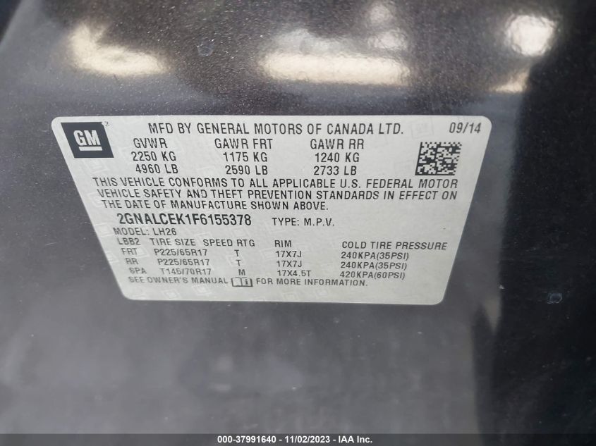 2015 CHEVROLET EQUINOX 2LT - 2GNALCEK1F6155378